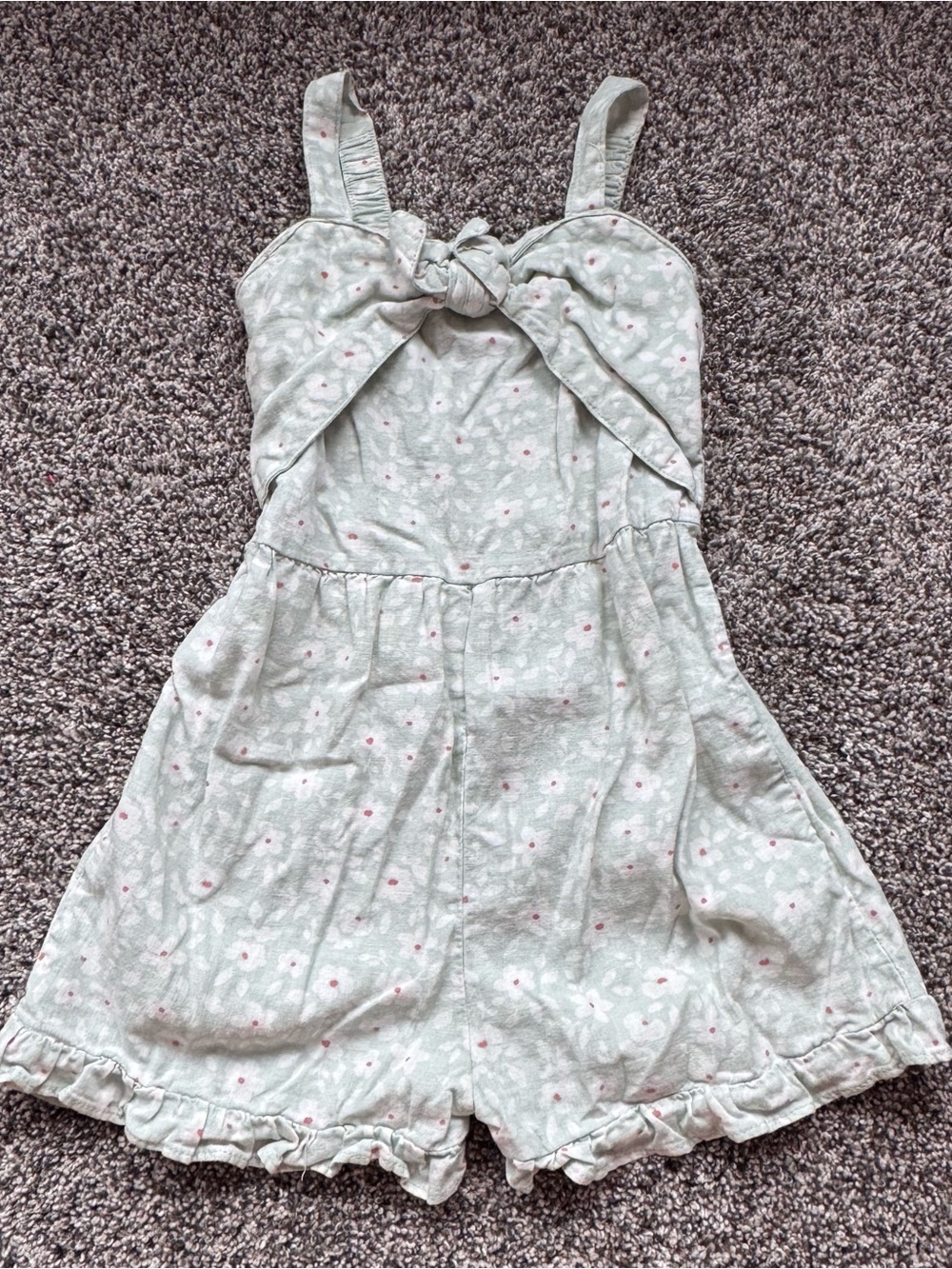 Girls' Light Green Floral Tie-Front Romper